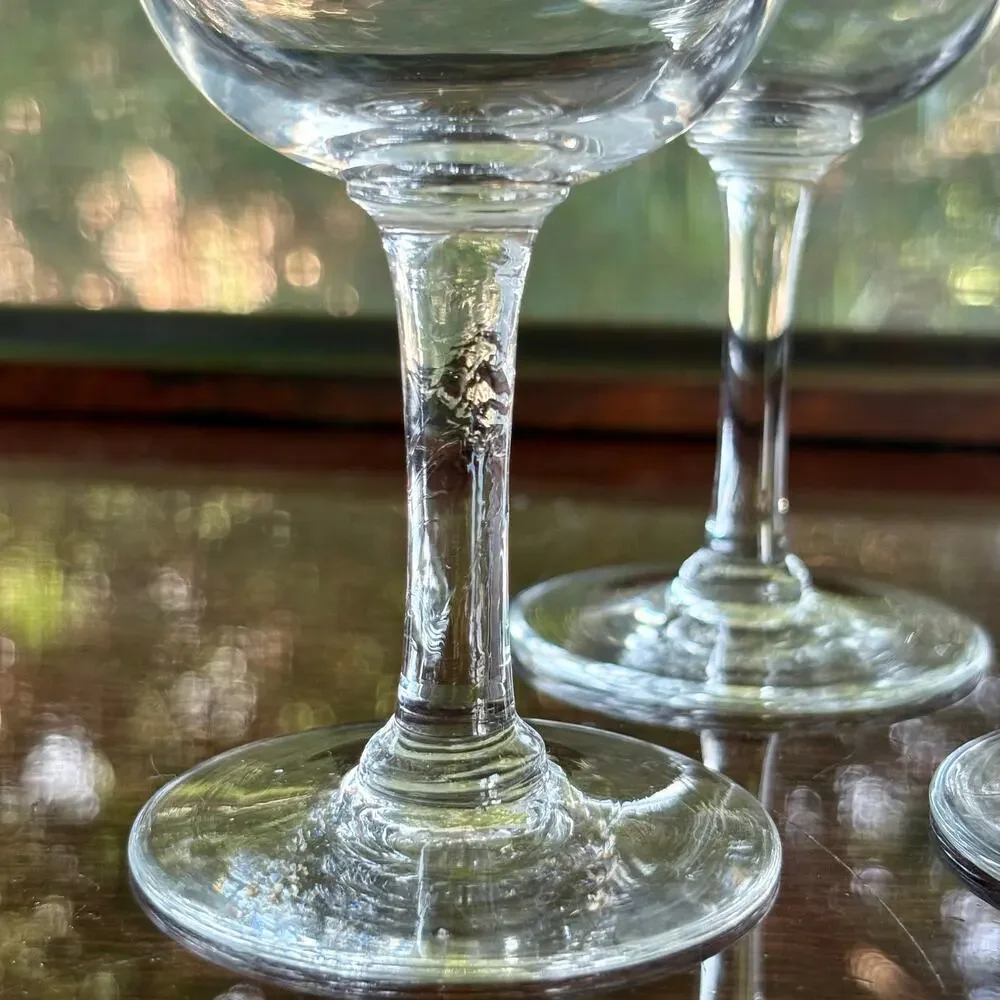 Set of 4 Vintage Etched Cordial Glasses Geometric Zigzag Pattern Stemware